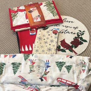 Holiday Time Festive Snowman and Tree Set - Red, White, Green